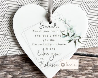 Personalised Thank you for all the lovely things Gift Quote Modern Greenery Design Heart Acrylic Ornament Workmate Friendship Keepsake