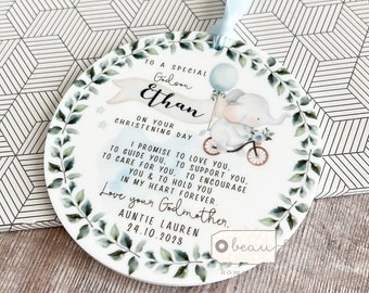 Personalised Promise to Godchild Christening Baptism Gift Baby Godson Grandson Boy Girl Elephant Ceramic or acrylic Ornament Keepsake