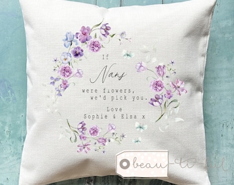 Personalised If Grandmas Mums Nannas Aunties Moms Mams were flowers Quote Lilac Lavender Floral Design Home Quote Linen Style Cushion cover