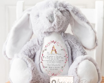 Personalised Promise to Godchild Godson Goddaughter Christening Baptism Gift Baby Girl Boy Godparents Godmother Rabbit Soft Toy Keepsake
