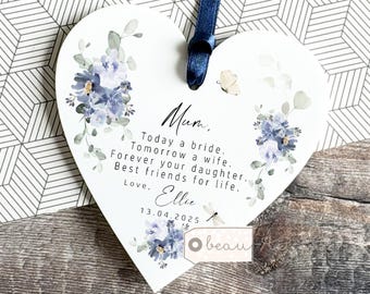 Personalised Mother of Bride Today a Bride Thank you gift from Bride Quote Greenery Hanging Blue floral Heart Ornament Wedding Keepsake