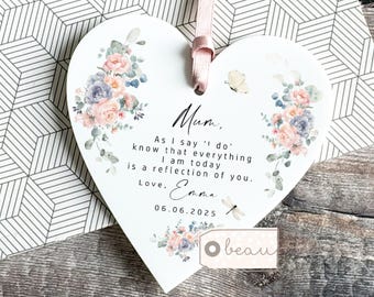 Personalised Mother of Groom Bride Gift As I say I do Thank you gift roses peach blue Floral Hanging heart Ornament Wedding Keepsake mum