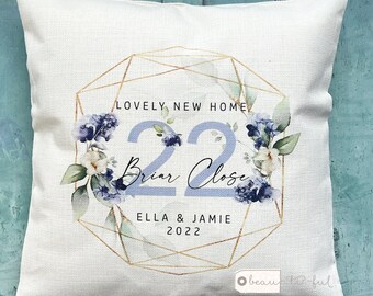 Personalised Home Sweet Home Address Quote Eucalyptus wreath Design Home Quote Linen Style Cushion cover
