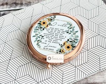 Personalised Mother of Bride Groom I will love your son daughter Thank you Quote Floral Round Rose Gold Compact Pocket Mirror Wedding Gift