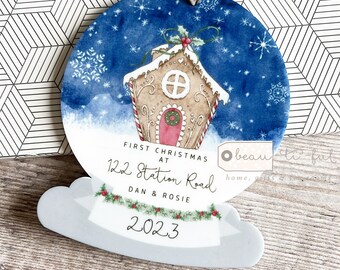Personalised 1st Christmas New Home Gift First Christmas At Address Acrylic Snow globe Ornament Keepsake Housewarming gift Moving in gift