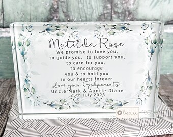 Personalised Promise to Godchild Gift Godson Goddaughter Christening Baptism Gift Baby Boy Girl Eucalyptus Greenery  block Keepsake