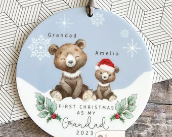 Personalised 1st First Christmas as Grandparent Auntie Uncle Grandma Nanny Baby Animal Koala Panda Bear Acrylic or Ceramic Ornament Keepsake