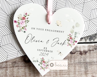 Personalised Engaged Ornament gift, Engagement Gift, Gift for couple, Heart Ornament Keepsake Gift, Wedding gift, Hanging ornament