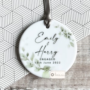 Personalised Engaged Engagement gift Future Mrs Mr Foliage Greenery Wreath Ceramic or Acrylic Round Decoration Ornament Keepsake