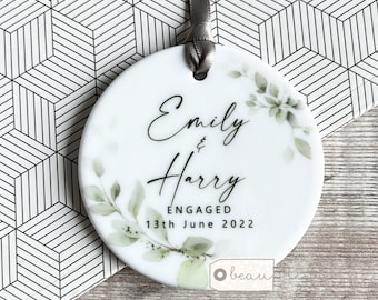 Personalised Engaged Engagement gift Future Mrs Mr Foliage Greenery Wreath Ceramic or Acrylic Round Decoration Ornament Keepsake