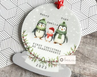 Personalised First Christmas as Grandparents Grandma Grandad Christmas Gift snow penguin Acrylic Snowglobe shape Ornament Keepsake gift