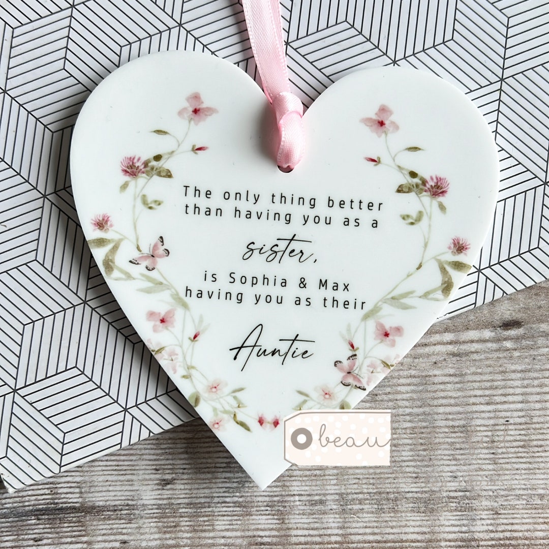 Auntie Sentiment Heart Wooden Plaque Gift - Hugs & Friendship Quote - Hanging Wall Decor - Brown Finish