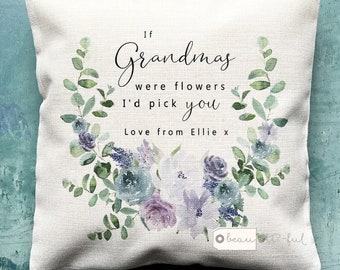 Personalised If Grandmas Mums Nannas Aunties Moms Mams were flowers Quote Lilac Lavender Floral Design Home Quote Linen Style Cushion cover
