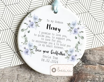 Godparent Godmother Godfather Promise to Godchild Christening Baptism Baby Boy Girl Greenery Wreath Godson Goddaughter Ornament Keepsake