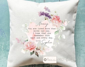 Personalised Mother’s Day Gift You are loved.. Mum Nanny Grandma Nan Gran Gift for Mom Granny Pink Floral Cushion Birthday gift