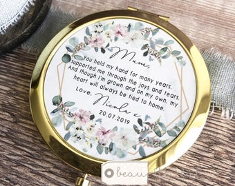 Personalised Mother of Bride Groom You held my hand…Thank you from Bride Quote Floral Round Rose Gold Compact Pocket Mirror Wedding Keepsake