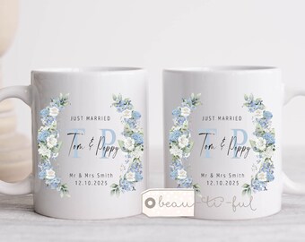Personalised Wedding gift Mr & Mrs Bride Groom Just Married Gift Mug Greenery Wreath Gift set Ceramic Mug Tea mug coffee Mug Gift mug