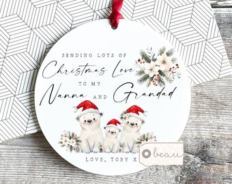 Personalised Christmas gift Grandparents Gran Grandma Nanna Grandad Grandpa Bear Sending Christmas Love Ornament Keepsake Tree Decoration