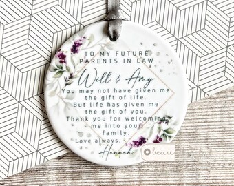 Personalised Future Wonderful Mother parents in law Lavender purple Greenery Ceramic or Acrylic Round Decoration Ornament Keepsake