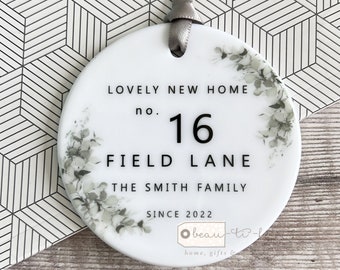 Personalised Lovely new home Housewarming New Home Eucalyptus Foliage Greenery Design Ceramic Round Decoration Ornament Wedding Keepsake