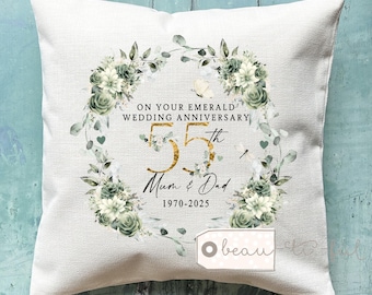 Personalised Emerald Wedding anniversary cushion Anniversary gift Personalised gift 55 55th gift Anniversary Cushion Ruby Diamond Silver