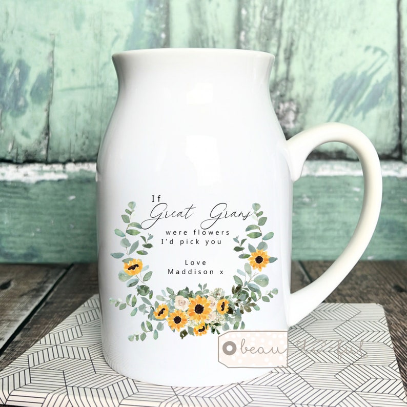 Personalised If were flowers Id wed pick you Mum Nanna Grandma Home Sunflowers Floral Ceramic Small Vase Jug Mug Birthday gift image 2