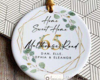 Personalised Home sweet Home Housewarming New Home Wreath Greenery Design Ceramic or Acrylic Round Decoration Ornament Wedding Keepsake