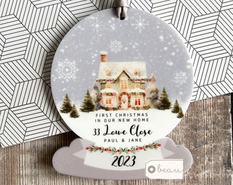Personalised 1st Christmas New Home House First Christmas At Address Acrylic Snowglobe Ornament Keepsake Housewarming gift Moving in gift