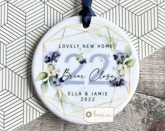 Personalised Housewarming New Home Gift Floral Greenery Design Ceramic or acrylic Round Decoration Ornament Wedding Keepsake