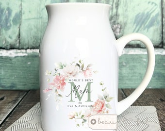 Personalised World’s Best Nanna Nanny Mum Auntie Nana Grandma Mama Mother’s Day gift Floral Ceramic Small Vase Jug Mug Birthday gift