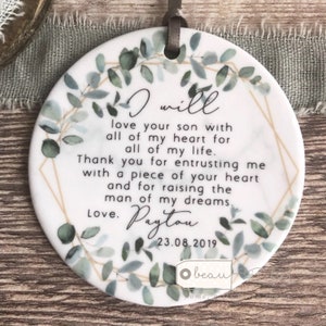 Personalised Mother of Groom Bride Thank you from Bride Groom wedding gift Greenery Ceramic or Acrylic Decoration Ornament Wedding Keepsake