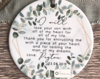 Personalised Mother of Groom Bride Thank you from Bride Groom wedding gift Greenery Ceramic or Acrylic Decoration Ornament Wedding Keepsake