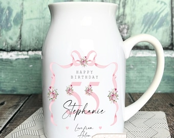 Personalised gift Birthday gift Special Birthday Milestone 21 30 40 50 60 70 Any age gift Floral Ceramic Small Vase Jug Mug Mum Friend Nanny