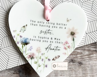 Personalised Sister Aunty Auntie Gift Sentiment The only thing better than having Lilac Pink Wildflower Heart Floral Quote Acrylic keepsake