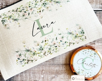 Personalised Friend gift Birthday gift Floral Design Linen style Fabric Make up Bag Birthday gift for her mum sister friend