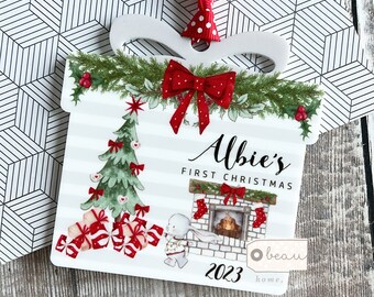 Personalised Baby’s First Christmas New Baby gift Design Acrylic present shaped Ornament tree Keepsake bauble