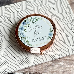 Personalised Something blue..   Quote pale  Blue bouquet Floral Geometric Compact Pocket Mirror Wedding Keepsake