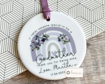 Personalised Christening Baptism Thank you gift Godmother Godfather Godparents Guideparent Godchild ceramic or acrylic Ornament Keepsake