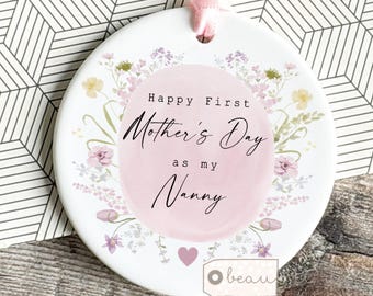 Personalised First Mother's Day Ornament, Floral Greenery Keepsake Nanny, Nanna, Grandma, Mum