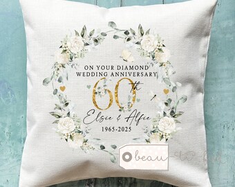 Personalised Diamond Wedding anniversary cushion, Diamond Anniversary Personalised gift 65th 60 gift Anniversary Cushion Ruby Emerald Silver