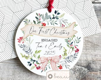 Personalised First Christmas gift Engaged Engagement Together Fiancé Fiancée gift Greenery Ornament Keepsake Christmas Ornament