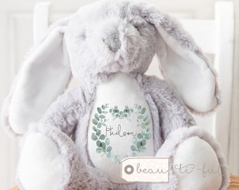 Personalised Baby Girl Boy Gift Bunny Rabbit Newborn New Baby Shower Gift floral Heart Christening Baptism Rabbit Bunny Soft Toy Keepsake
