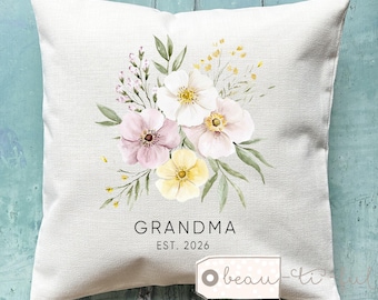 Personalised Floral Cushion Auntie Mum Grandma Nan Nanna Nanny Gift for her wildflower Mother’s Day Birthday gift Cushion Home