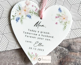 Personalised Mother of Groom Gift Today a Groom Thank you wedding gift Quote Greenery Acrylic Heart Ornament Wedding Keepsake