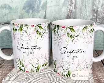 Personalised Godparents gift Godmother Godfather Guide mother father parents Gift Mug Greenery  Ceramic Mug - Tea mug - coffee Mug  Gift mug