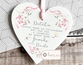 Personalised Chance made us colleagues.. Gift Quote Butterfly Greenery Design Heart Ornament Workmate Friendship Retirement Leaving Keepsake