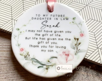 Personalised Future Daughter in law Pink floral Greenery Ceramic or acrylic  Round Decoration Ornament Keepsake