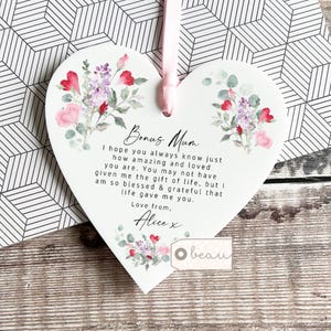 Personalised Bonus Mum Mom Stepmum stepmom Like a mum Thank you wildflower Greenery Acrylic heart Ornament Mother’s Day Birthday Keepsake