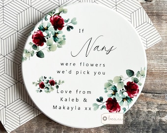 Personalised Mum Mom Grandma Mother Gift Sentiment If … were flowers I’d pick you burgundy Wildflower floral ceramic coaster Mother’s Day