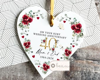 Personalised Ruby Wedding Anniversary Ornament, 40th Wedding Anniversary gift, 40th Anniversary,  Heart Keepsake Ornament Gift For Couple